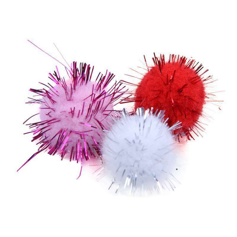 100 pcs Mini Colorful Sparkly Glitter Tinsel pompon Balls Toys Dog Cat Bird C6E2
