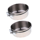 2 Pcs Stainless Steel Cage Coop Hook Cup Bird Dog Animal Food Water Bowl