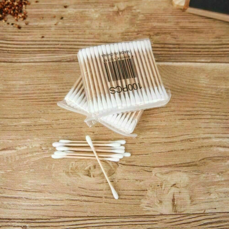 100 Pc Cotton Swab Applicator Q-tip Swabs 8cm Extra Wood E2E3 Long S7D9 O3S1