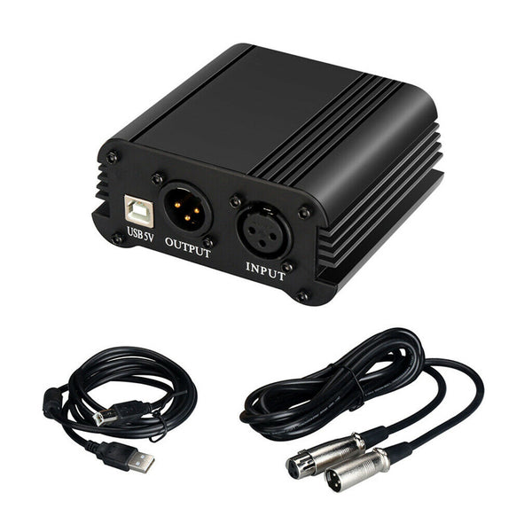 48V Phantom Power Supply with USB Cable XLR 3 Pin Mic Audio Cable for Condenser