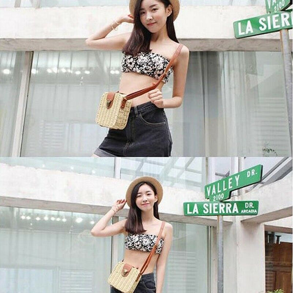 Women's Handbags Mini Women Messenger Bags Leather Square Straw Ladies Cros P2V7