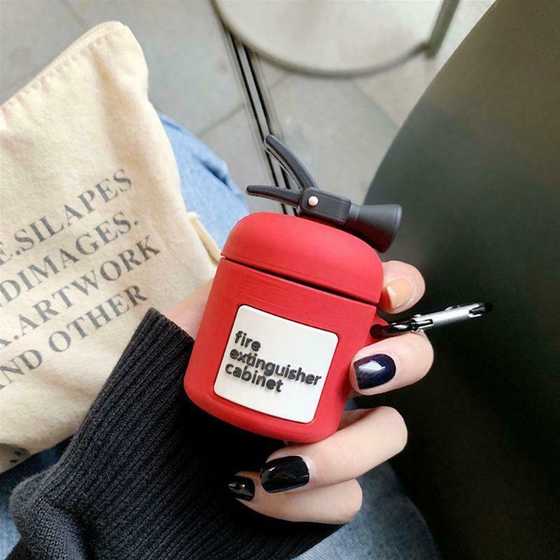 Fire Extinguisher Protective Case Silicone Cover with Carabiner for Airpods 1/2