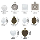 60 Pieces 5 Styles Pendant Trays 30Pcs Round & Square & Heart & Teardrop &  H8G1