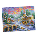 Stamped Cross Stitch Kits With Printed Pattern - Winter Village, for Embroidery