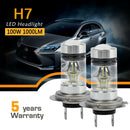 2Pcs H7 100W 1000LM LED Headlight Bulbs High/Low Beam Super Bright Fog Light New