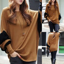 Women Fashion Round Neck Bat Sleeve Autumn Simple Casual Loose Tops SweatersBX