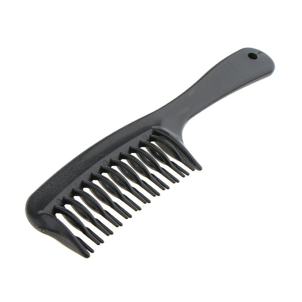 Black Double Row Wide Tooth Comb Detangling Hair Brush Handgrip Salon Barber