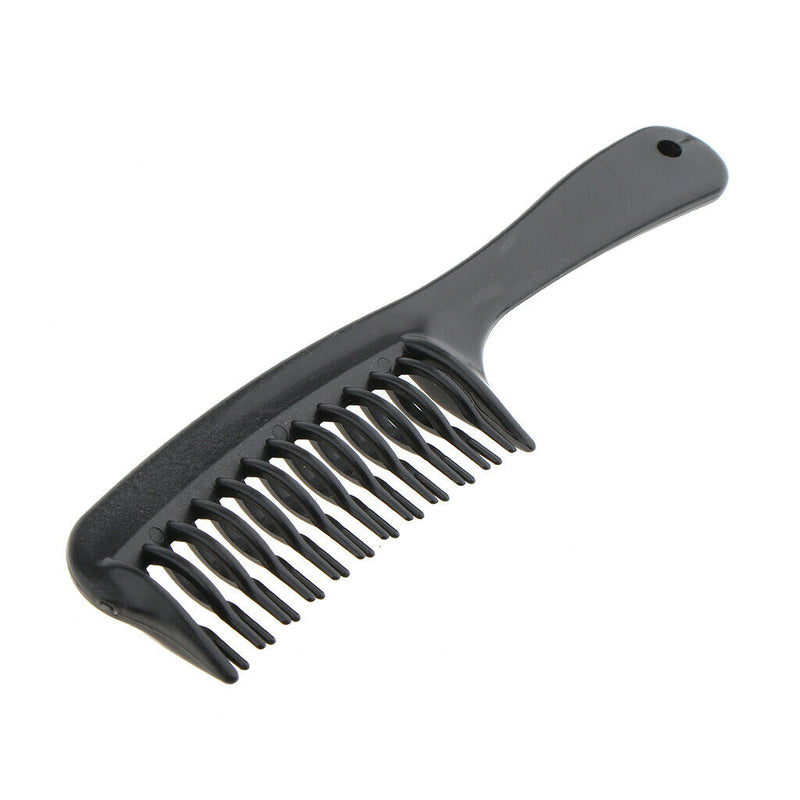 Black Double Row Wide Tooth Comb Detangling Hair Brush Handgrip Salon Barber