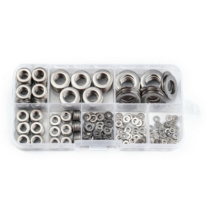 360Pcs Stainless Steel Flat Plain Round Washer Screw Gasket Assortment , M2 -M10