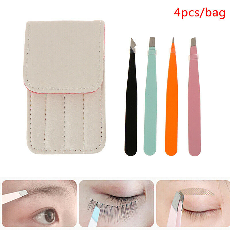 4Pcs/bag Eyebrow Tweezers Stainless Steel Point Slant Flat Tip Removal Makeup FT
