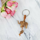 Lucky Elephant Carving Wood color Pendant Key chain Ring Evil Defends Gift JR