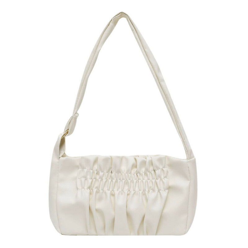 Women Candy Tote Bag Pleated PU Shoulder Portable Underarm Handbag (Beige)