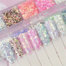 Mixed Hexagon Nail Dust Sets Glitter Mermaid Sequin Gel Decoration 12 Colors