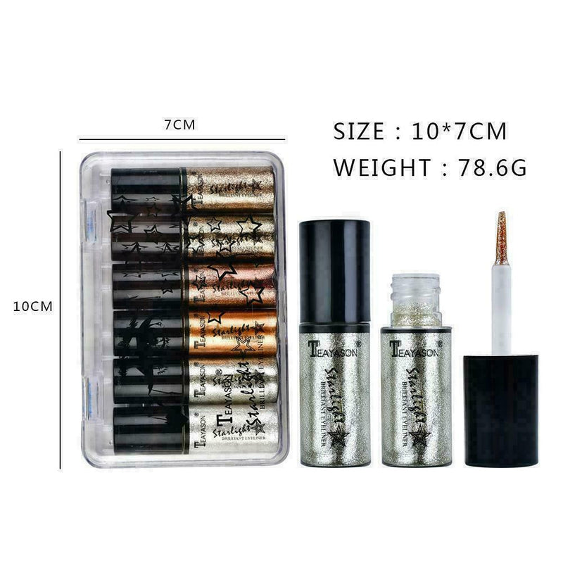 6Pcs/Box Professional Shiny Women Liquid Eyeliners Pigment Glitter E5J5 D2M9