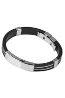 Men's Rubber Stainless Steel Wristband Bangle Bracelet Jewelry