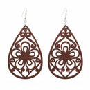 Women Wood Earrings Brown Hollow Teardrop Pendant Hook Earrings Jewelry