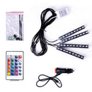 4Pcs 9LED Car Interior Floor Atmosphere Light Strip Remote Control Colorful RGB