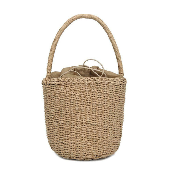 Straw Weaving Shoulder Bucket Handbags Women Top-handle Bags (Light Brown) A#S