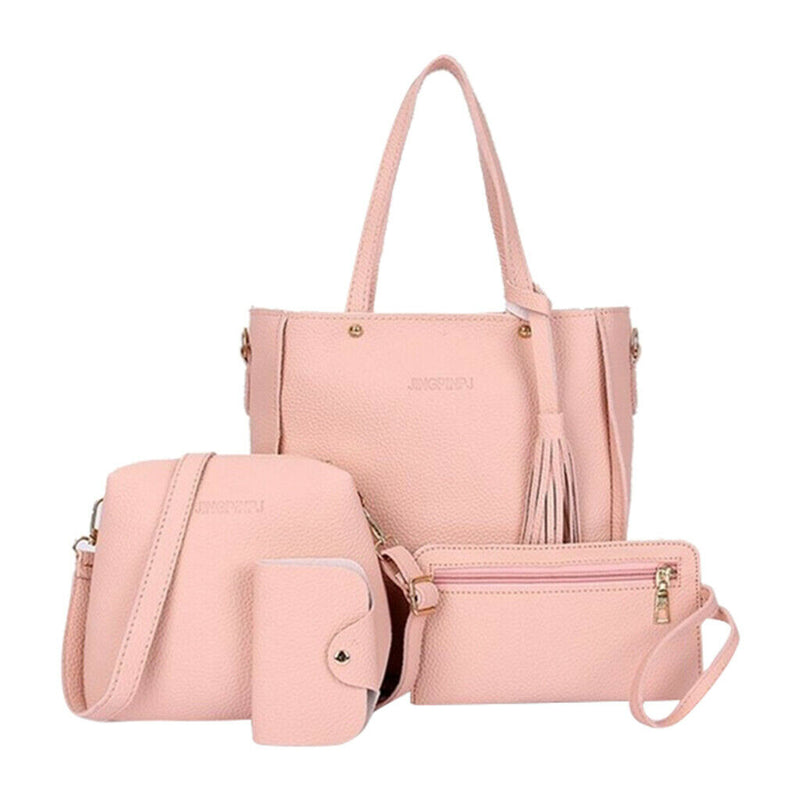 2Pcs Four Set Leather Handbag Cross Body Shoulder Card Tote Bag for Ladies