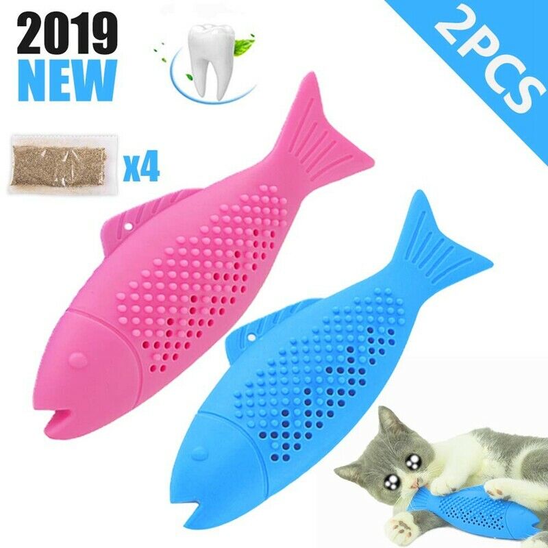 2 Pack Catnip Toys for Cats Natural Rubber Simulation Fish Shape Interactiv