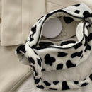 Casual Cow Printed Handbag Women Shoulder Crossbody Bag Plush Dumpling Tote
