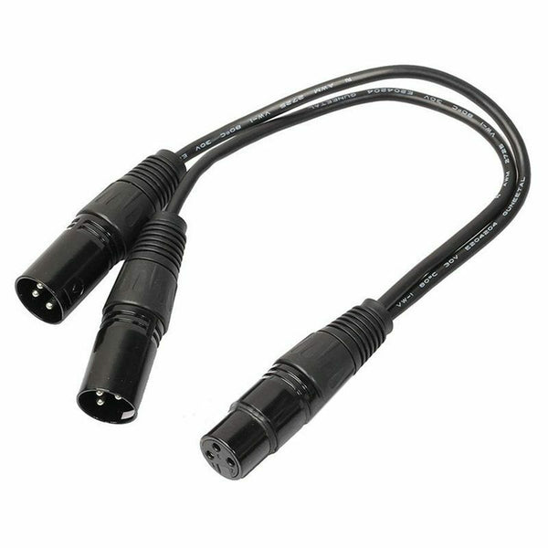 3 Pin XLR Female Jack to Dual 2 Male Plug Y Splitter Cable Adaptor Cord 1Ft