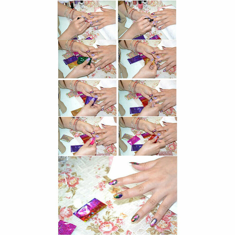 16Pcs/Set Holographic Nail Transfer Stickers Gradient  Nail FoilsDIYTip tdJ Gw