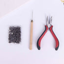 200 Silicone Micro Rings Beads Feather Hair Extension Complete Tool Kit Hook Kw