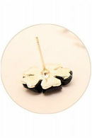 Women Flower Crystal Rhinestone Ear Stud Earrings Black