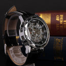 Men's Luxury Army Black Leather Skeleton Sport Automatic Mechanical Wrist Watch