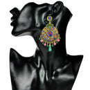 Exotic Gypsy Brocade Lotus Earrings Multicolor Round Ear Studs Jewelry Dang