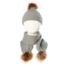 2Pair Baby Boy Girl Winter Cap Knitted Faux Fur Pom Bobble Beanie Hat Scarf