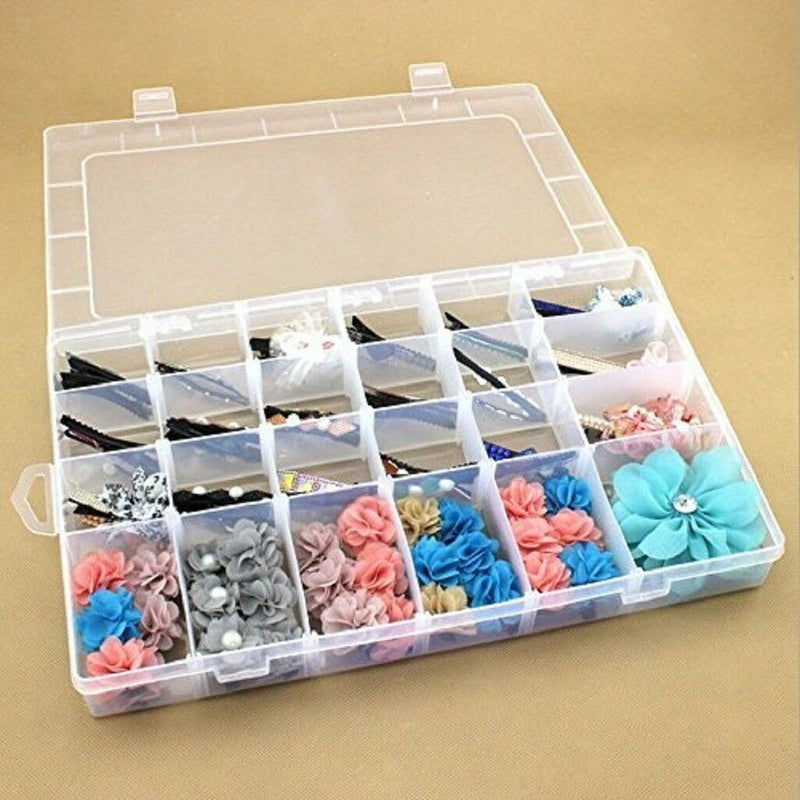 24 Slots Adjustable Grids Jewellery Storage Box Beads Craft Organizer Case