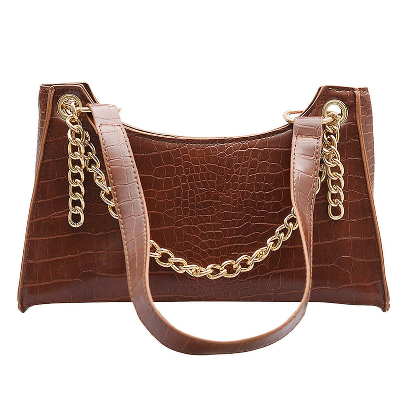 Alligator Pattern Handbags Women Pure Leather Top-handle Bags (Light Brown) A