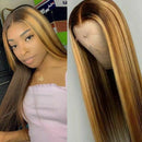 Women Fashion Brown Highlight Ombre Human Hair Wigs Long Brazilian Hair Wigs US
