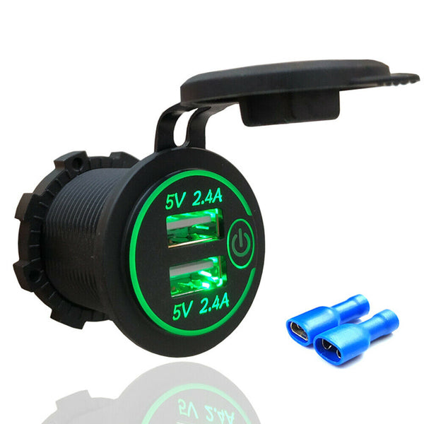 Car Boat Motorcycle Touch Switch 4.8A Dual USB Charger Socket with 2 Terminals
