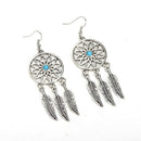 Bohemian Dreamcatcher Leaves Feather Pendant Necklace Earrings Jewelry Set Gw