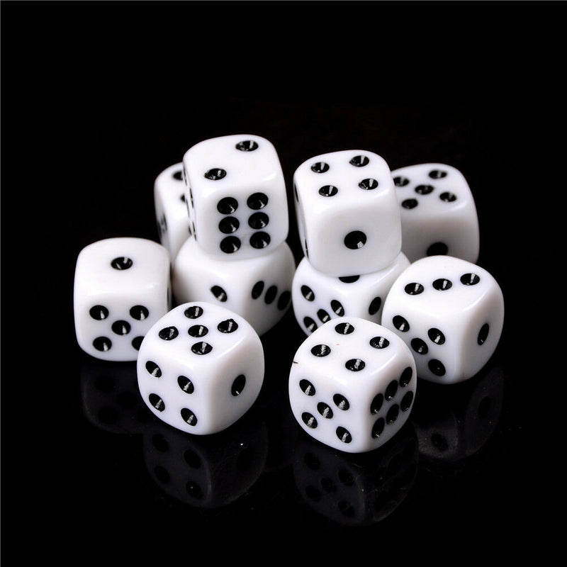 10x 16mm White Acrylic Six Sided Round Corner Opaque Dice LJ