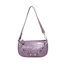 Alligator Pattern Shoulder Totes Bag Women Leather Chain Handbag (Purple)