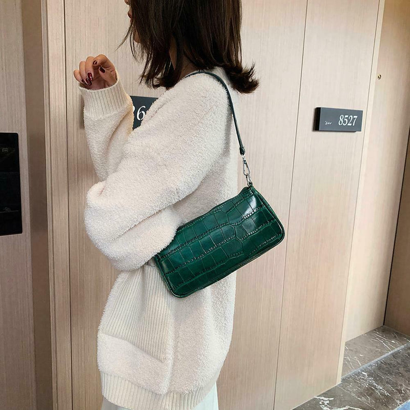 Retro Handbag Women Crocodile Leather Tote Office Lady Shoulder Bag (Green)