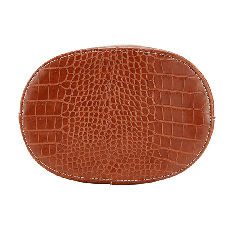 Crocodile Leather Women Shoulder Bag Messenger Bucket Handbag (Light Brown) A