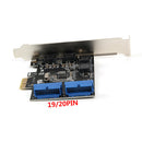 PCIe Card To 2Port Internal 19-Pin USB3.0 Controller Hub Converter Board