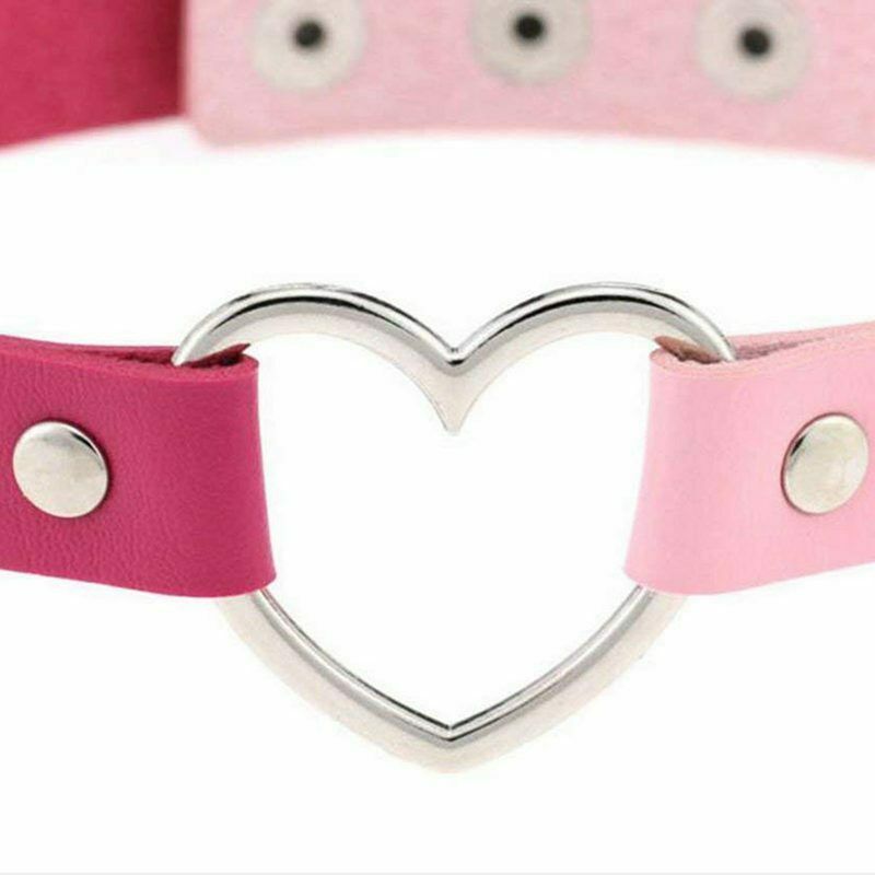 1 x Fashion womens Mens PU Love Heart Choker Leather Collar Punk Heart Goth