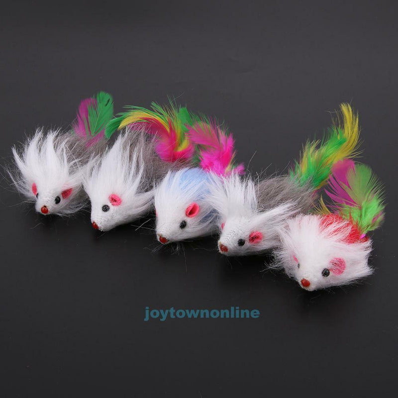 5PCS Soft Fleece False Mouse Cat Toys Colorful Feather Funny Playing Toys New