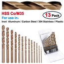 13Pcs 1.5-6.5mm M35 Round Shank Cobalt Metric Twist Drill Spiral Drill Bit