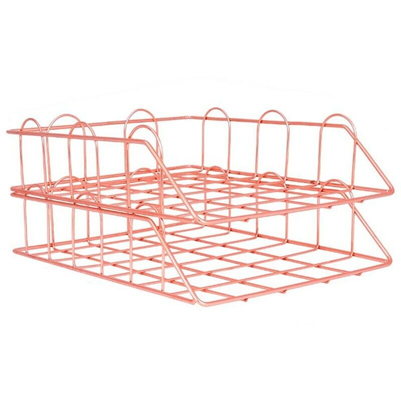 1 Set Of 2 Office Supplies Metal Stackable File Document Letter Tray Organi E2J4