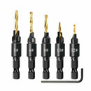 5 Pcs Countersink Drill Bit Set 1/4'' Hex Shank HSS Woodworking PilotScrew Holes