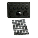5 GANG ON/OFF TOGGLE ROCKER SWITCH PANEL W/ 12V-24V LED VOLTMETER 4.1A, DUAL USB