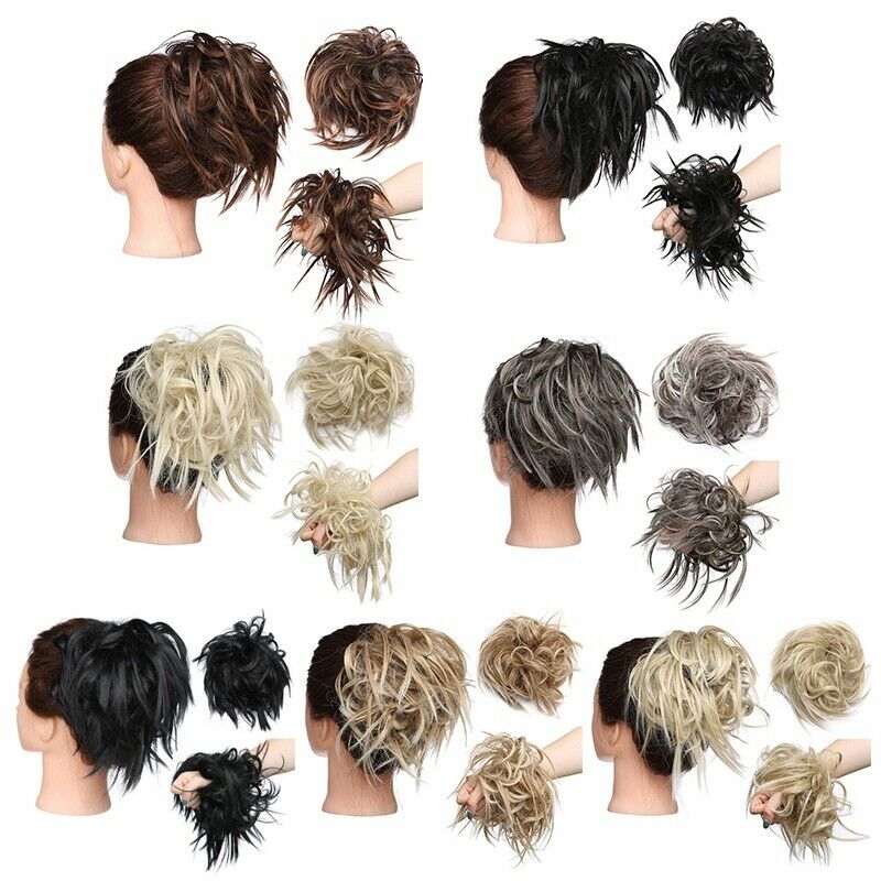 Women Messy Scrunchie Chignon Hair Bun Straight Elastic Band Updo Hairpiece G6F5
