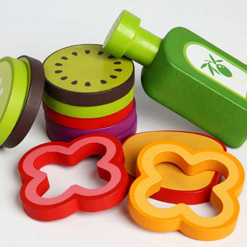 Pretend Play Simulation Fruit and Vegetable Salad Wood Kitchen Play Set Gift